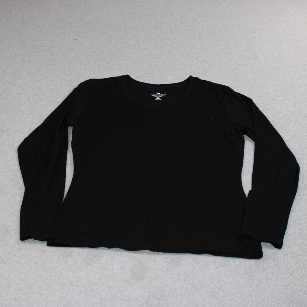 SEG'MENTS Merino Wool Shirt Women Large Black Long Sleeve V Neck Base Layer READ